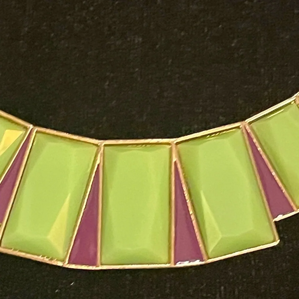 Stony Jewelry necklace, lime green, deep blue, rhinestone.​ - Picture 2 of 8